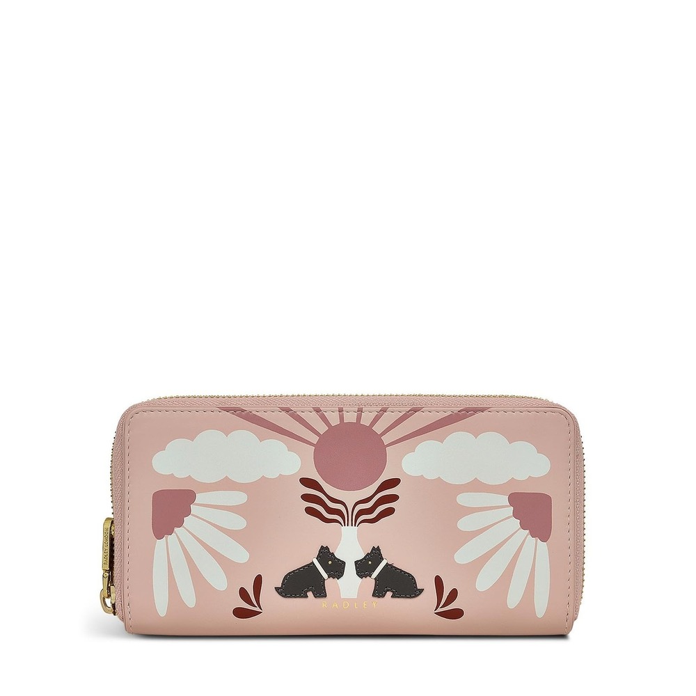 RADLEY‎ London Rising Sun Large Zip Around Wallet Prairie Pink Leather Women's